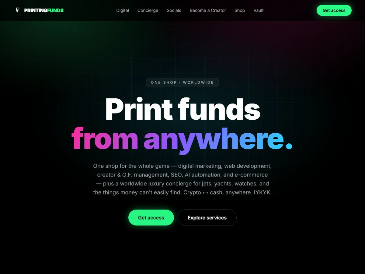PrintingFunds website — creator agency homepage